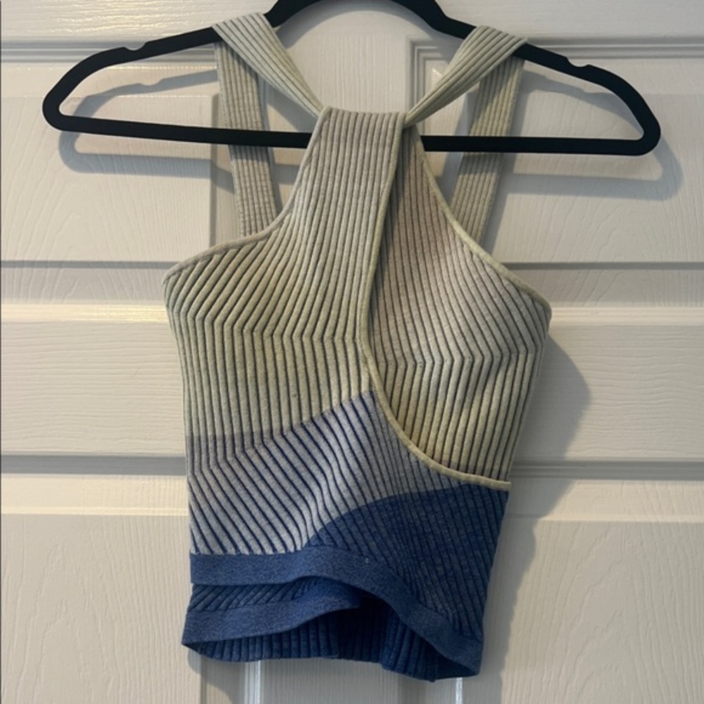 Jonathan Simkhai Ribbed Knit Crop Top - Cream and Blue